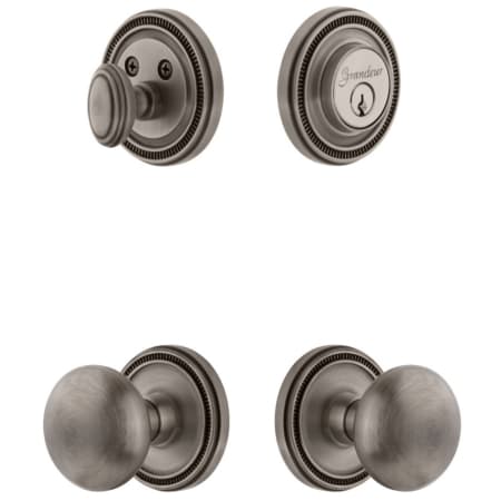 Grandeur Soleil Solid Brass Single Cylinder Keyed Entry Knobset and Deadbolt Combo Pack with Fifth Avenue Knob and 2-3/8" Backset Antique Pewter
