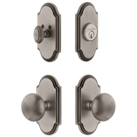 Grandeur Arc Solid Brass Single Cylinder Keyed Entry Knobset and Deadbolt Combo Pack with Fifth Avenue Knob and 2-3/8" Backset Antique Pewter