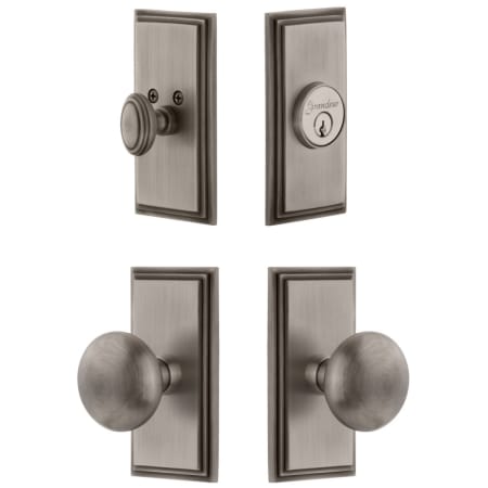 Grandeur Carre Solid Brass Single Cylinder Keyed Entry Knobset and Deadbolt Combo Pack with Fifth Avenue Knob and 2-3/8" Backset Antique Pewter