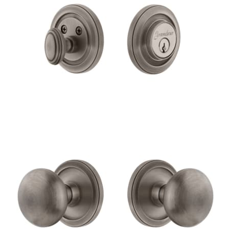 Grandeur Circulaire Solid Brass Single Cylinder Keyed Entry Knobset and Deadbolt Combo Pack with Fifth Avenue Knob and 2-3/4" Backset Antique Pewter