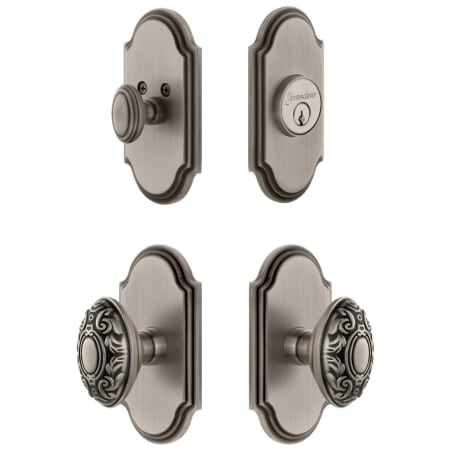 Grandeur Arc Solid Brass Single Cylinder Keyed Entry Knobset and Deadbolt Combo Pack with Grande Victorian Knob and 2-3/8" Backset Antique Pewter