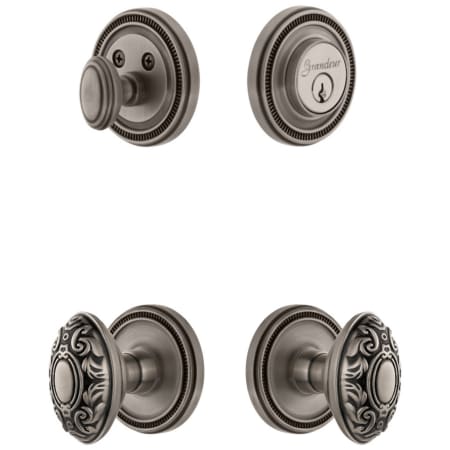 Grandeur Soleil Solid Brass Single Cylinder Keyed Entry Knobset and Deadbolt Combo Pack with Grande Victorian Knob and 2-3/4" Backset Antique Pewter