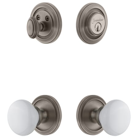 Grandeur Circulaire Solid Brass Single Cylinder Keyed Entry Knobset and Deadbolt Combo Pack with Hyde Park Knob and 2-3/8" Backset Antique Pewter