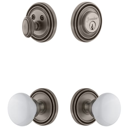 Grandeur Soleil Solid Brass Single Cylinder Keyed Entry Knobset and Deadbolt Combo Pack with Hyde Park Knob and 2-3/8" Backset Antique Pewter