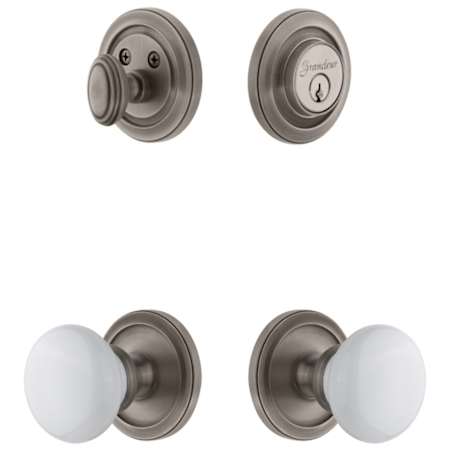 Grandeur Circulaire Solid Brass Single Cylinder Keyed Entry Knobset and Deadbolt Combo Pack with Hyde Park Knob and 2-3/4" Backset Antique Pewter
