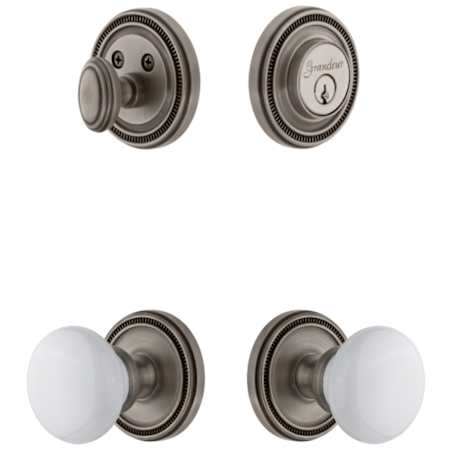 Grandeur Soleil Solid Brass Single Cylinder Keyed Entry Knobset and Deadbolt Combo Pack with Hyde Park Knob and 2-3/4" Backset Antique Pewter