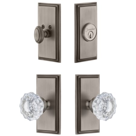 Grandeur Carre Solid Brass Single Cylinder Keyed Entry Knobset and Deadbolt Combo Pack with Versailles Crystal Knob and 2-3/8" Backset Antique Pewter