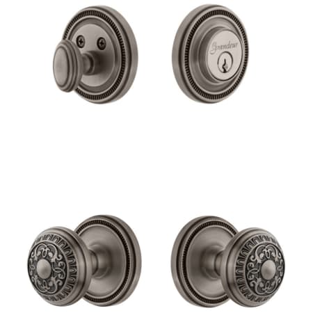 Grandeur Soleil Solid Brass Single Cylinder Keyed Entry Knobset and Deadbolt Combo Pack with Windsor Knob and 2-3/8" Backset Antique Pewter