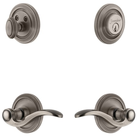 Grandeur Circulaire Solid Brass Left Handed Single Cylinder Keyed Entry Leverset and Deadbolt Combo Pack with Bellagio Lever and 2-3/8" Backset Antique Pewter