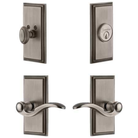 Grandeur Carre Solid Brass Left Handed Single Cylinder Keyed Entry Leverset and Deadbolt Combo Pack with Bellagio Lever and 2-3/8" Backset Antique Pewter