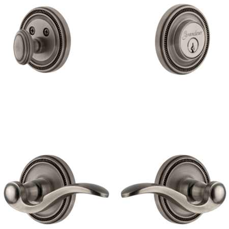 Grandeur Soleil Solid Brass Left Handed Single Cylinder Keyed Entry Leverset and Deadbolt Combo Pack with Bellagio Lever and 2-3/4" Backset Antique Pewter