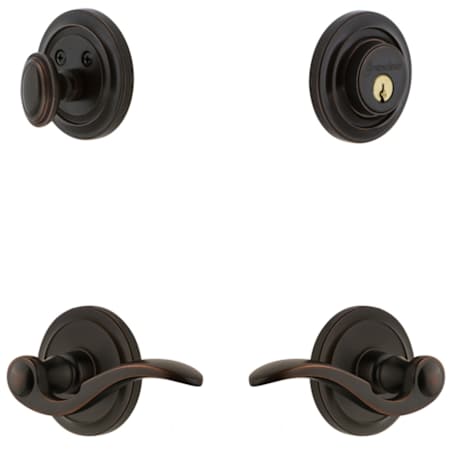 Grandeur Circulaire Solid Brass Left Handed Single Cylinder Keyed Entry Leverset and Deadbolt Combo Pack with Bellagio Lever and 2-3/8" Backset Timeless Bronze