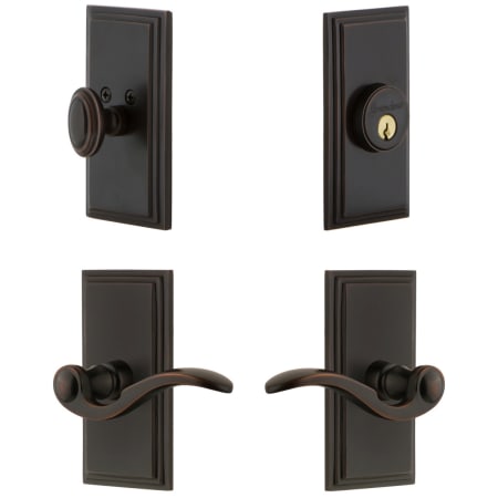 Grandeur Carre Solid Brass Left Handed Single Cylinder Keyed Entry Leverset and Deadbolt Combo Pack with Bellagio Lever and 2-3/8" Backset Timeless Bronze
