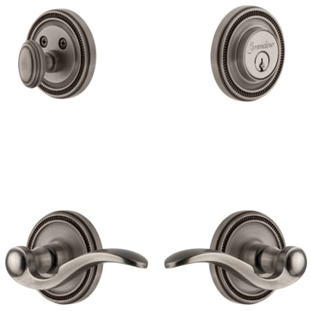 Grandeur Soleil Solid Brass Right Handed Single Cylinder Keyed Entry Leverset and Deadbolt Combo Pack with Bellagio Lever and 2-3/4" Backset Antique Pewter