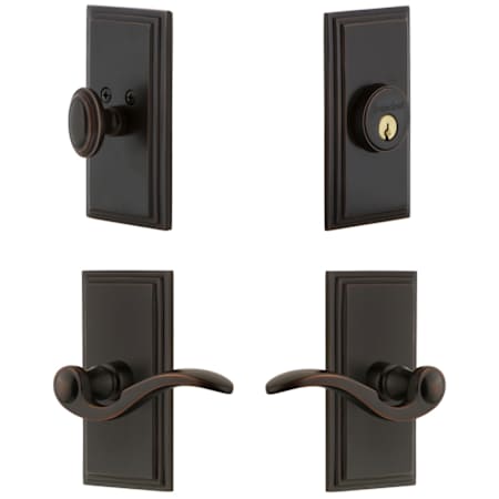 Grandeur Carre Solid Brass Right Handed Single Cylinder Keyed Entry Leverset and Deadbolt Combo Pack with Bellagio Lever and 2-3/8" Backset Timeless Bronze
