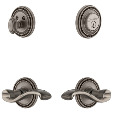 Grandeur Soleil Solid Brass Right Handed Single Cylinder Keyed Entry Leverset and Deadbolt Combo Pack with Portofino Lever and 2-3/4" Backset Antique Pewter