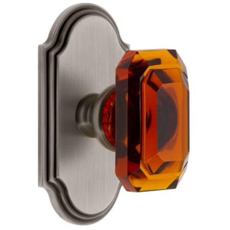 Grandeur Arc Solid Brass Passage Set with Baguette Amber Crystal Knob and 2-3/4" Backset Antique Pewter