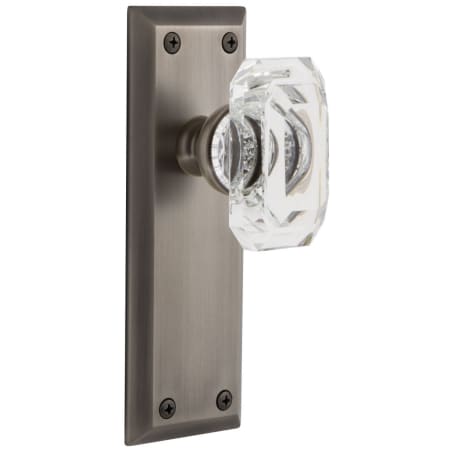 Grandeur Fifth Avenue Solid Brass Passage Set with Baguette Clear Crystal Knob and 2-3/8" Backset Antique Pewter