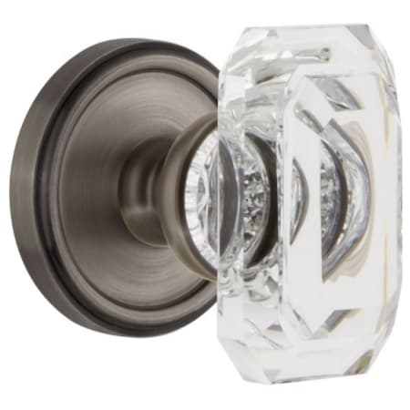 Grandeur Georgetown Solid Brass Passage Set with Baguette Clear Crystal Knob and 2-3/8" Backset Antique Pewter