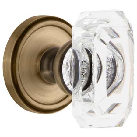 Grandeur Georgetown Solid Brass Passage Set with Baguette Clear Crystal Knob and 2-3/4" Backset Vintage Brass
