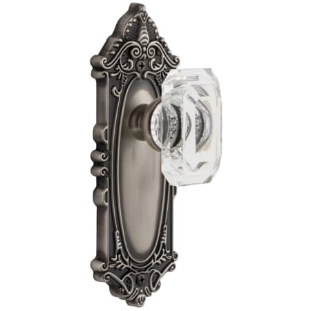 Grandeur Grande Victorian Solid Brass Passage Set with Baguette Clear Crystal Knob and 2-3/4" Backset Antique Pewter