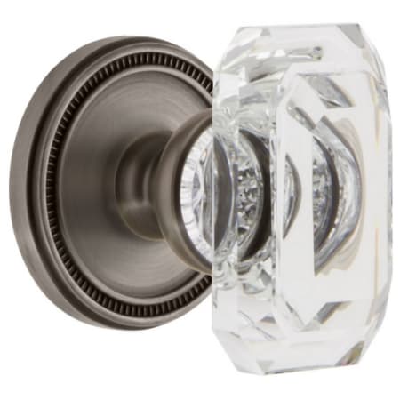 Grandeur Soleil Solid Brass Passage Set with Baguette Clear Crystal Knob and 2-3/8" Backset Antique Pewter