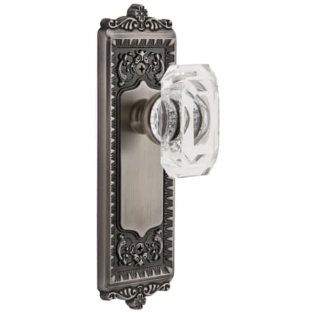 Grandeur Windsor Solid Brass Passage Set with Baguette Clear Crystal Knob and 2-3/4" Backset Antique Pewter