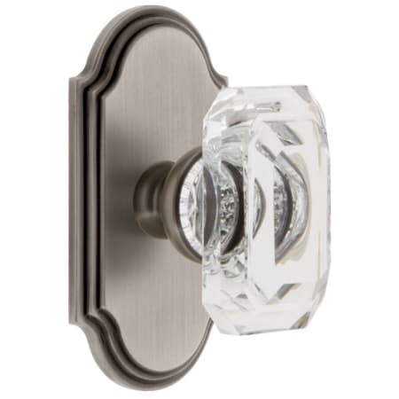 Grandeur Arc Solid Brass Non-Turning One-Sided Dummy with Baguette Clear Crystal Knob Antique Pewter