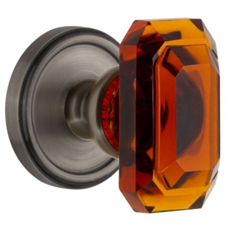 Grandeur Georgetown Solid Brass Non-Turning One-Sided Dummy with Baguette Amber Crystal Knob Antique Pewter