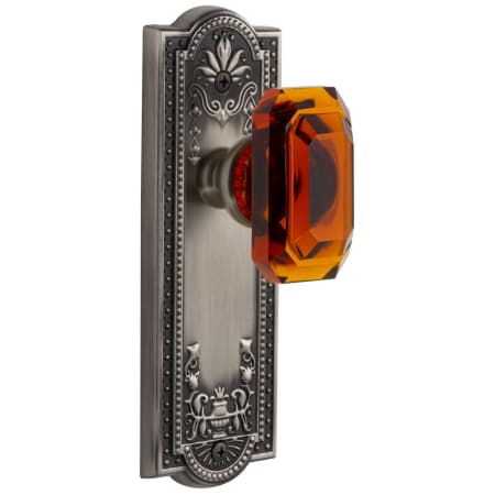 Grandeur Parthenon Solid Brass Non-Turning Two-Sided Dummy Set with Baguette Amber Crystal Knob Antique Pewter