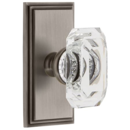 Grandeur Carre Solid Brass Privacy Set with Baguette Clear Crystal Knob and 2-3/4" Backset Antique Pewter