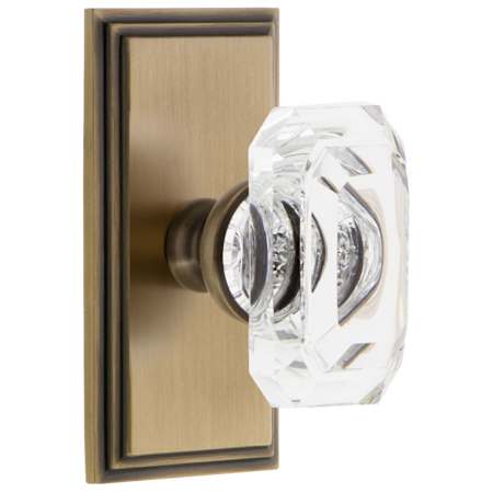 Grandeur Carre Solid Brass Privacy Set with Baguette Clear Crystal Knob and 2-3/8" Backset Vintage Brass