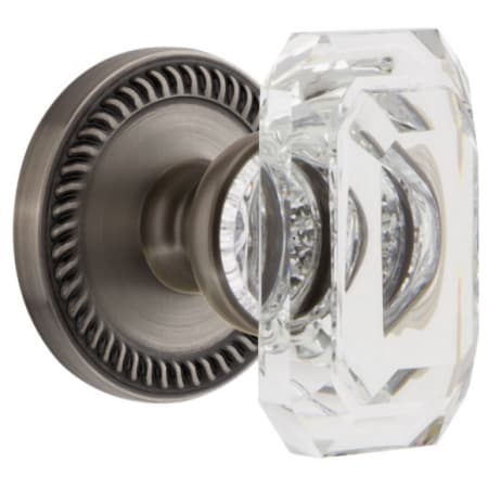 Grandeur Newport Solid Brass Privacy Set with Baguette Clear Crystal Knob and 2-3/4" Backset Antique Pewter