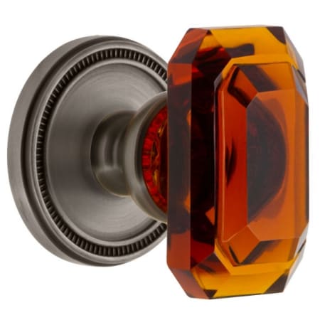 Grandeur Soleil Solid Brass Privacy Set with Baguette Amber Crystal Knob and 2-3/4" Backset Antique Pewter