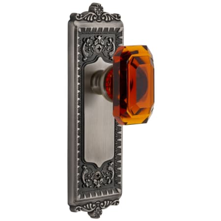 Grandeur Windsor Solid Brass Privacy Set with Baguette Amber Crystal Knob and 2-3/4" Backset Antique Pewter