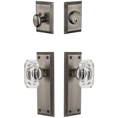 Grandeur Fifth Avenue Solid Brass Single Cylinder Keyed Entry Knobset and Deadbolt Combo Pack with Baguette Clear Crystal Knob and 2-3/4" Backset Antique Pewter