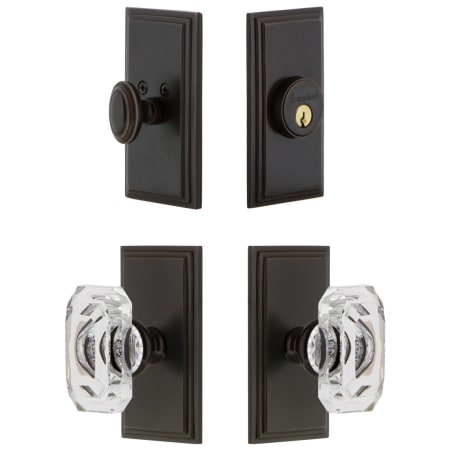Grandeur Carre Solid Brass Single Cylinder Keyed Entry Knobset and Deadbolt Combo Pack with Baguette Clear Crystal Knob and 2-3/8" Backset Timeless Bronze