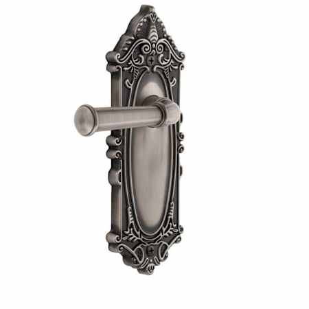 Grandeur Georgetown Solid Brass Left Handed Passage Door Lever Set with Arch Rose from the Grande Victorian Collection Antique Pewter