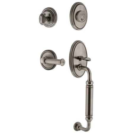 Grandeur Georgetown Solid Brass Rose Keyed Entry Single Cylinder Sectional "C" Grip Handleset with Georgetown Lever and 2-3/4" Backset Antique Pewter