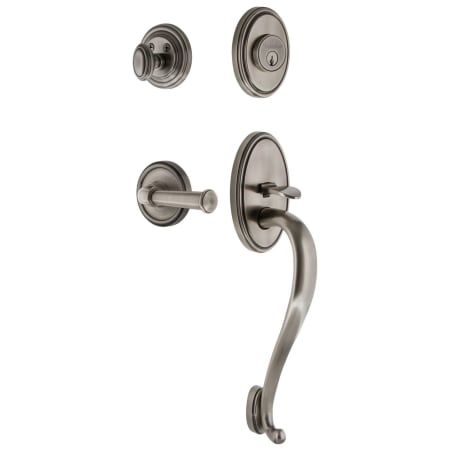 Grandeur Georgetown Solid Brass Rose Keyed Entry Single Cylinder Sectional "S" Grip Handleset with Georgetown Lever and 2-3/4" Backset Antique Pewter