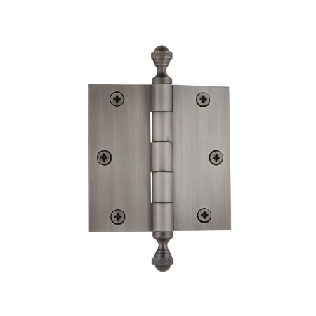 Grandeur 3.5 x 3.5 Inch Plain Bearing Square Corner Mortise Door Hinge with Acorn Finial - Single Hinge Antique Pewter