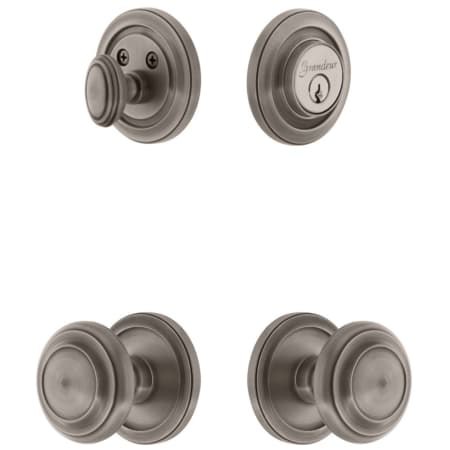 Grandeur Circulaire Solid Brass Single Cylinder Keyed Entry Knobset and Deadbolt Combo Pack with Circulaire Knob and 2-3/8" Backset Antique Pewter
