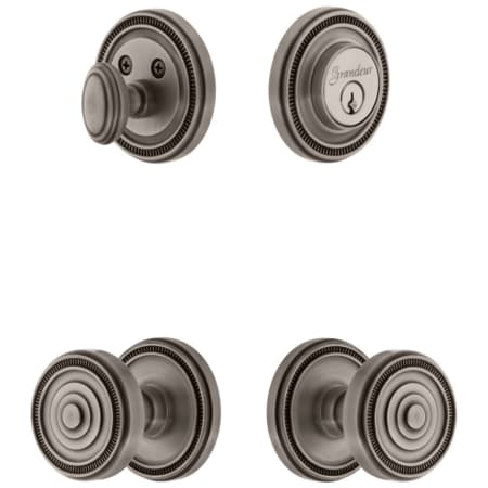 Grandeur Soleil Solid Brass Single Cylinder Keyed Entry Knobset and Deadbolt Combo Pack with Soleil Knob and 2-3/4" Backset Antique Pewter