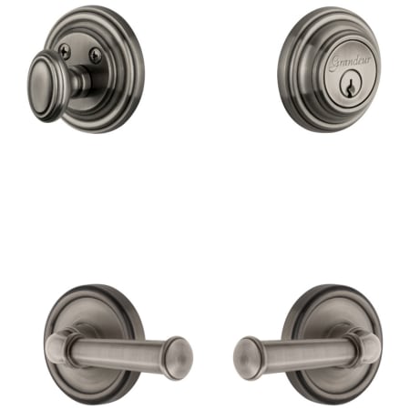 Grandeur Georgetown Solid Brass Right Handed Single Cylinder Keyed Entry Leverset and Deadbolt Combo Pack with Georgetown Lever and 2-3/8" Backset Antique Pewter