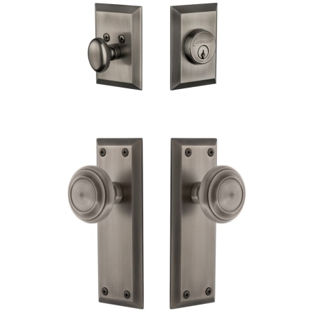Grandeur Fifth Avenue Solid Brass Single Cylinder Keyed Entry Knobset and Deadbolt Combo Pack with Circulaire Knob and 2-3/4" Backset Antique Pewter