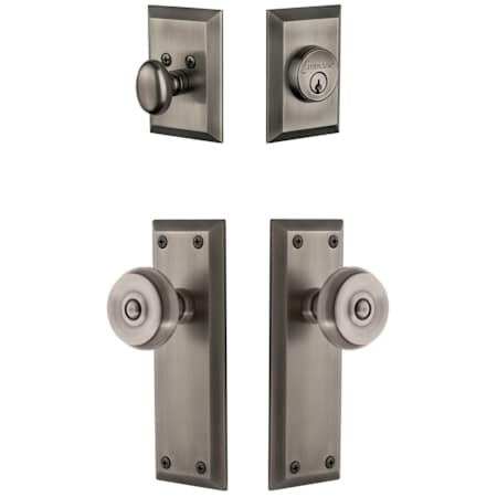 Grandeur Fifth Avenue Solid Brass Single Cylinder Keyed Entry Knobset and Deadbolt Combo Pack with Bouton Knob and 2-3/4" Backset Antique Pewter