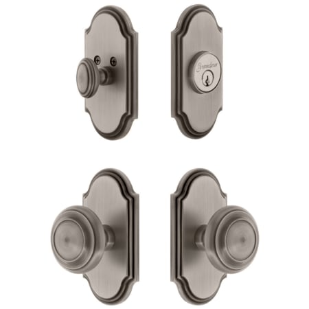 Grandeur Arc Solid Brass Single Cylinder Keyed Entry Knobset and Deadbolt Combo Pack with Circulaire Knob and 2-3/8" Backset Antique Pewter
