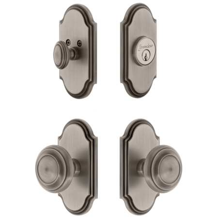 Grandeur Arc Solid Brass Single Cylinder Keyed Entry Knobset and Deadbolt Combo Pack with Circulaire Knob and 2-3/4" Backset Antique Pewter