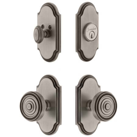 Grandeur Arc Solid Brass Single Cylinder Keyed Entry Knobset and Deadbolt Combo Pack with Soleil Knob and 2-3/4" Backset Antique Pewter