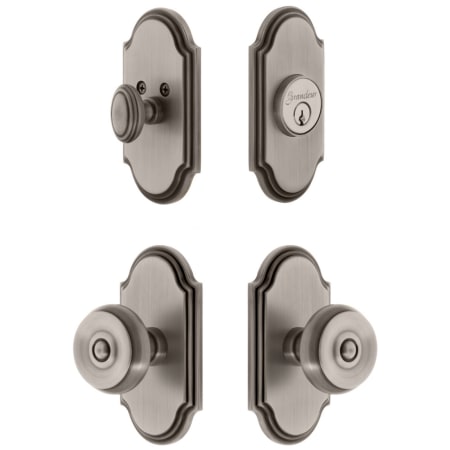 Grandeur Arc Solid Brass Single Cylinder Keyed Entry Knobset and Deadbolt Combo Pack with Bouton Knob and 2-3/8" Backset Antique Pewter